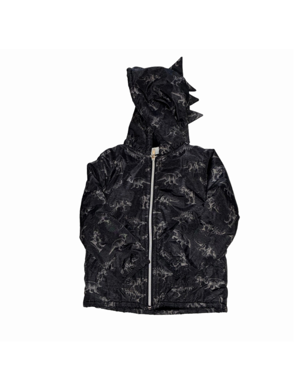 Boys Mick Mack Dinosaur Print Hooded Jacket Black Grey 3T